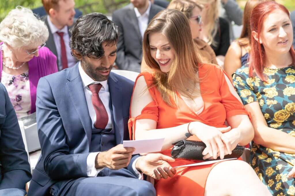 36 open air marriage ceremony guest bright orange dress oxford wedding photography