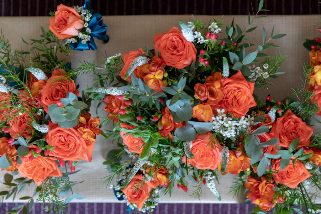 16 brighly coloured rose bouquets ardencote luxury venue claverdon warwick oxfordshire wedding photographer