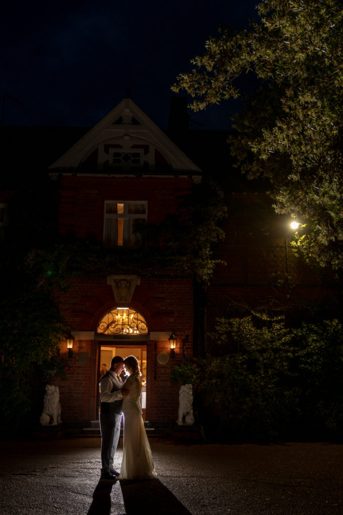 68 bride groom embrace at night ardencote luxury hotel venue warwickshire oxford wedding photography