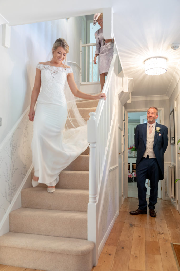 father of bride first look brides dress the elvetham hartley wintney hampshire oxfordshire wedding photographer