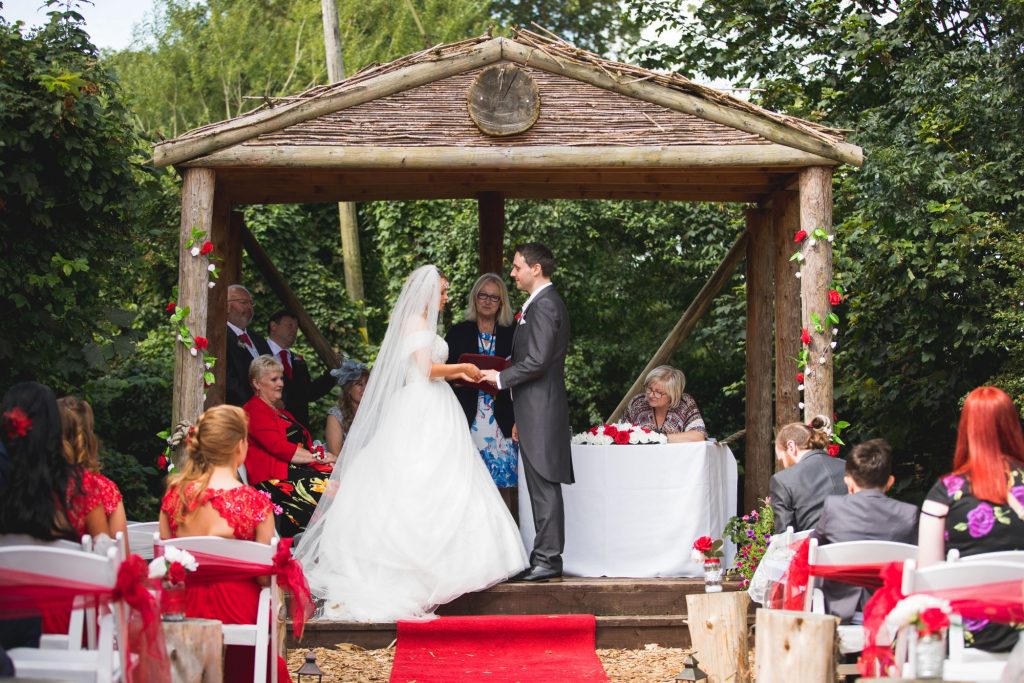 bride groom exchange vows woodland ceremony wroxeter hotel shrewsbury shropshire oxfordshire wedding photography