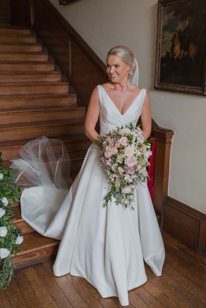 brides staircase portrait holdenby northamptonshire oxford wedding photographer
