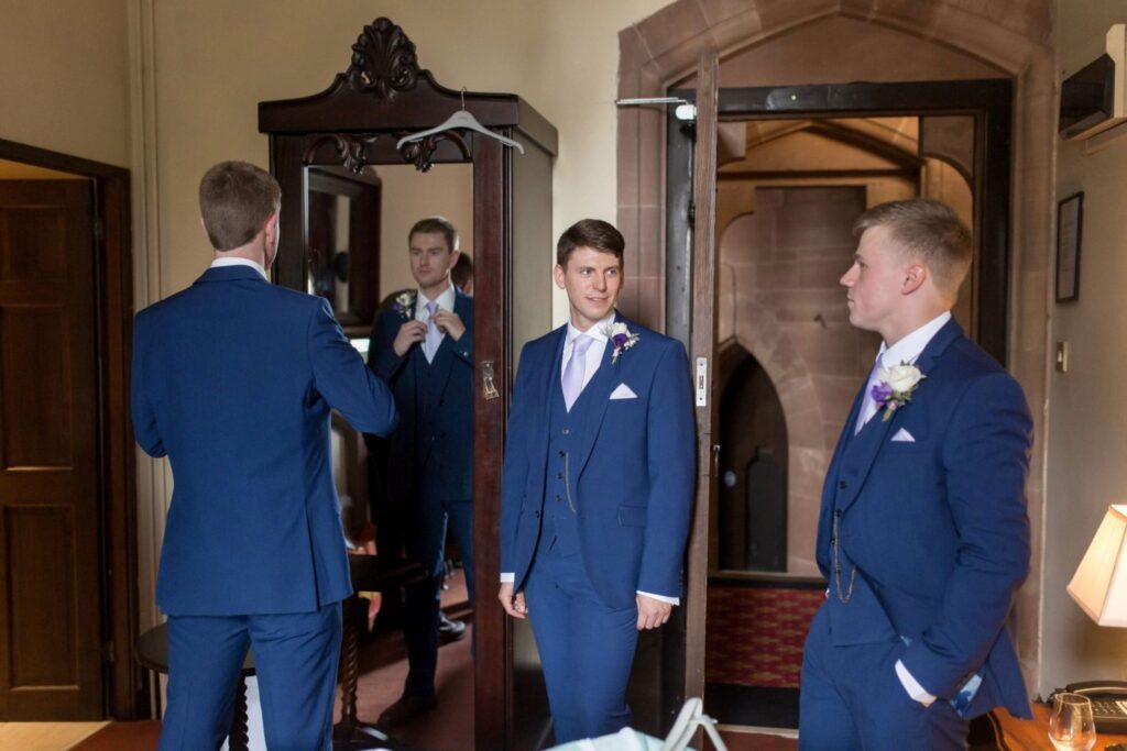 35 groomsmans mirror reflection groom prep tarporley cheshire oxford wedding photography