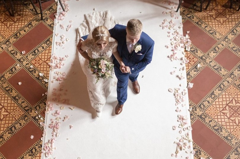 84 bride groom aisle walk marriage ceremony tarporley cheshire oxford wedding photographer