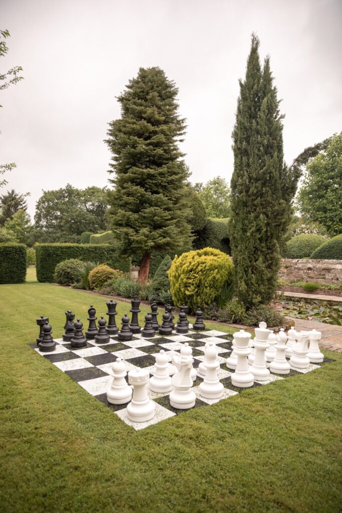 04 garden chess set smallfield place venue surrey oxfordshire wedding photographer