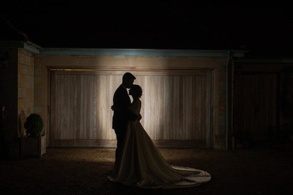 113 bride groom silhouette embrace cogmans lane venue surrey oxford wedding photography