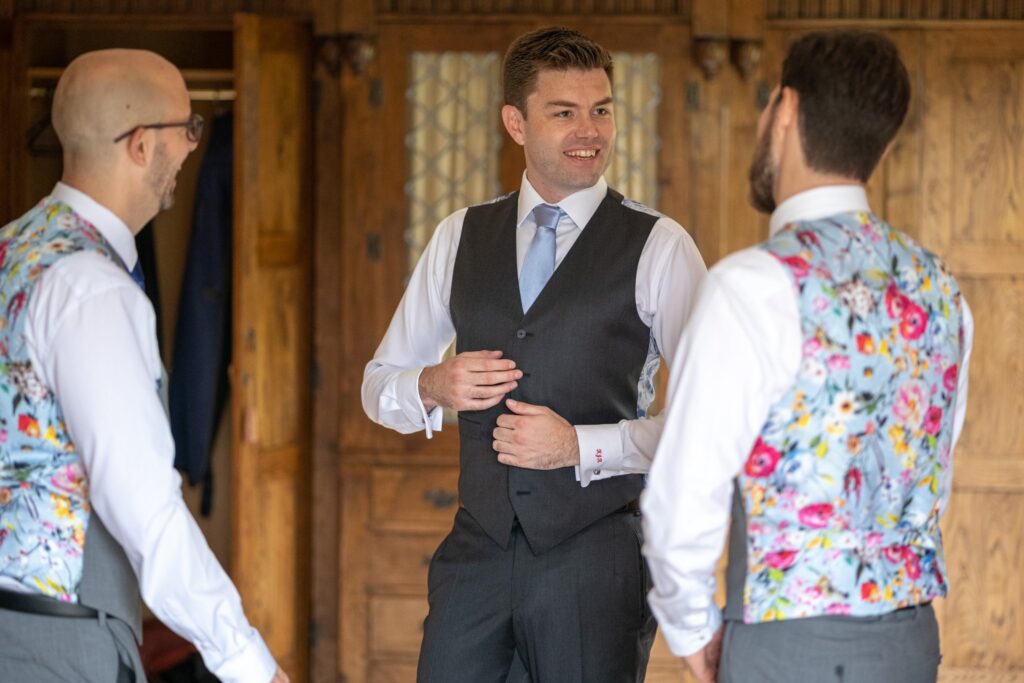 26 groomsmens colourful waistcoats groom prep smallfield place surrey oxfordshire wedding photography