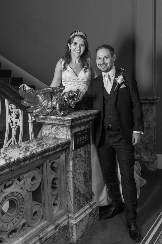143 bride groom view bronze dragon figure kimpton fitzroy london hotel oxford wedding photographer
