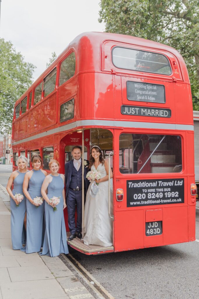 75 bride groom bridesmaids red double decker bus russell square london oxfordshire wedding photographer