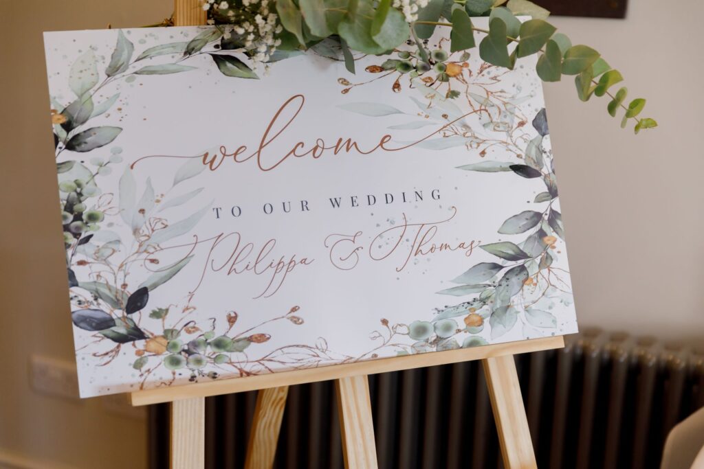 03 ceremony welcome sign horsley lodge golf club derby derbyshire oxford wedding photography