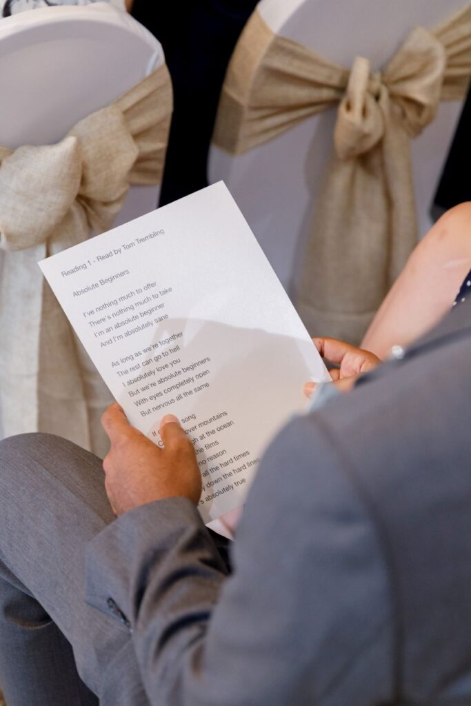 30 guest reads ceremony sheet horsley lodge hotel wedding derby s r urwin photographers oxfordshire