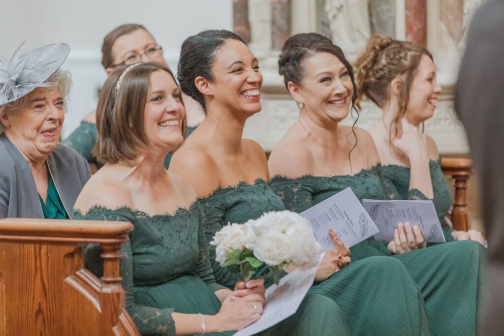 42 smiling bridesmaids watch oxford oratory wedding s r urwin photographers oxfordshire