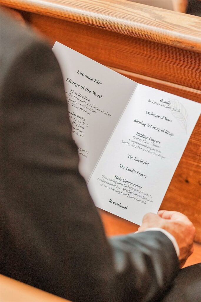46 guest reads service order card oxford oratory wedding s r urwin photography oxfordshire