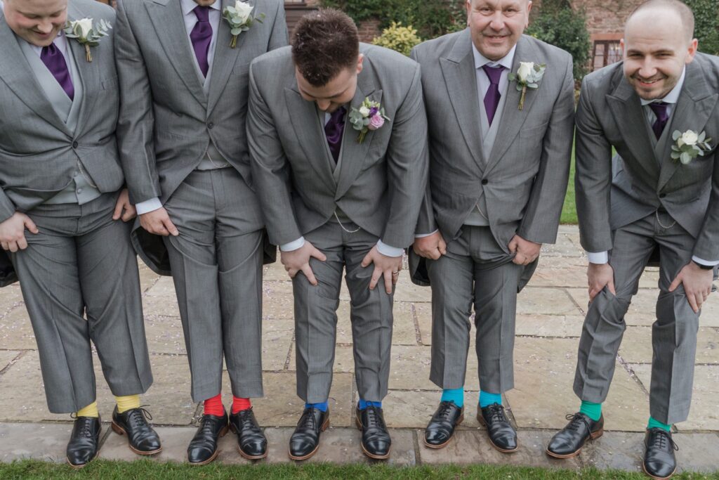 97 grooms party show coloured socks shrewsbury venue gardens oxfordshire wedding photographers