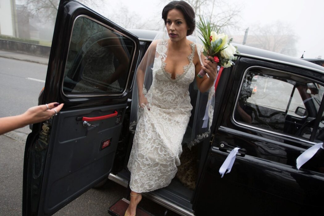 08 bride exits bridal car switzerland oxford destination wedding photographers