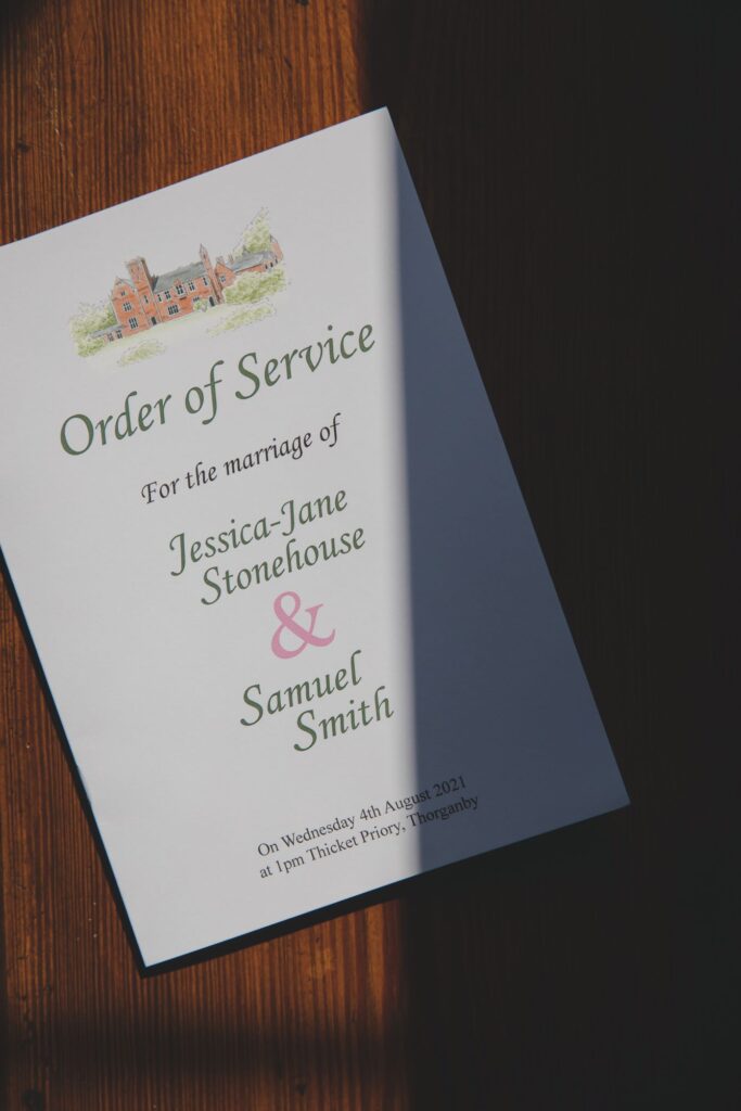 04 order of service thicket priory marriage york oxfordshire wedding photographer