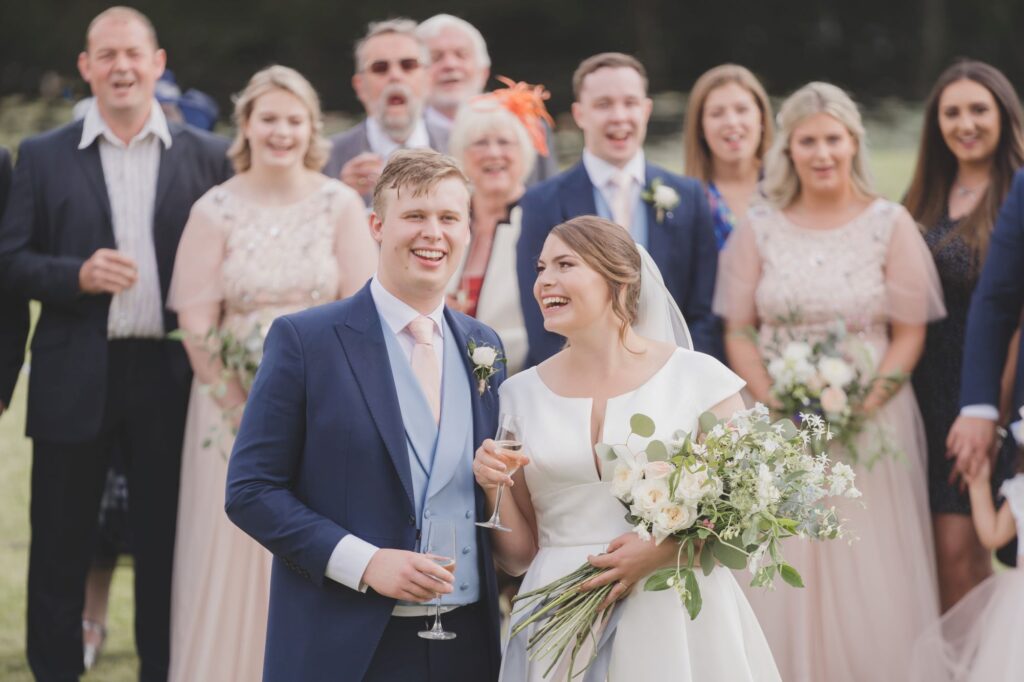87 bride groom guests champagne reception thorganby venue north yorkshire oxfordshire wedding photographer