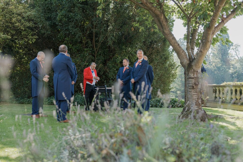24 groomsmen gather hunton park hotel gardens hertfordshire oxfordshire wedding photography
