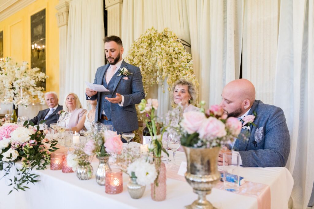 89 top table guests hear grooms speech euridge manor reception chippenham wiltshire oxfordshire wedding photography