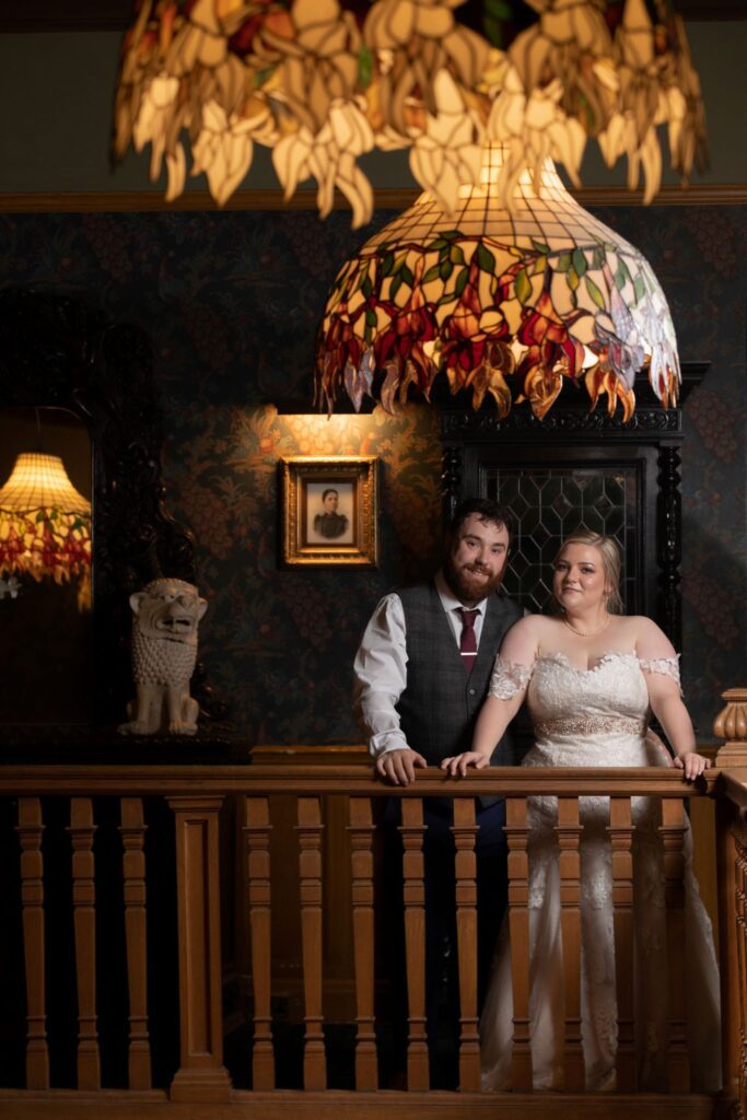 bride grooms chandelier portrait rushpool hall saltburn-by-the-sea oxford wedding photographer