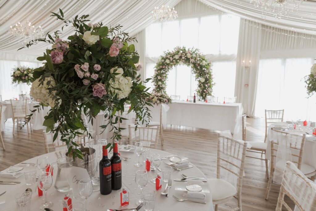 79 top table floral arch cotswolds hotel reception marquee chipping norton oxfordshire wedding photographers