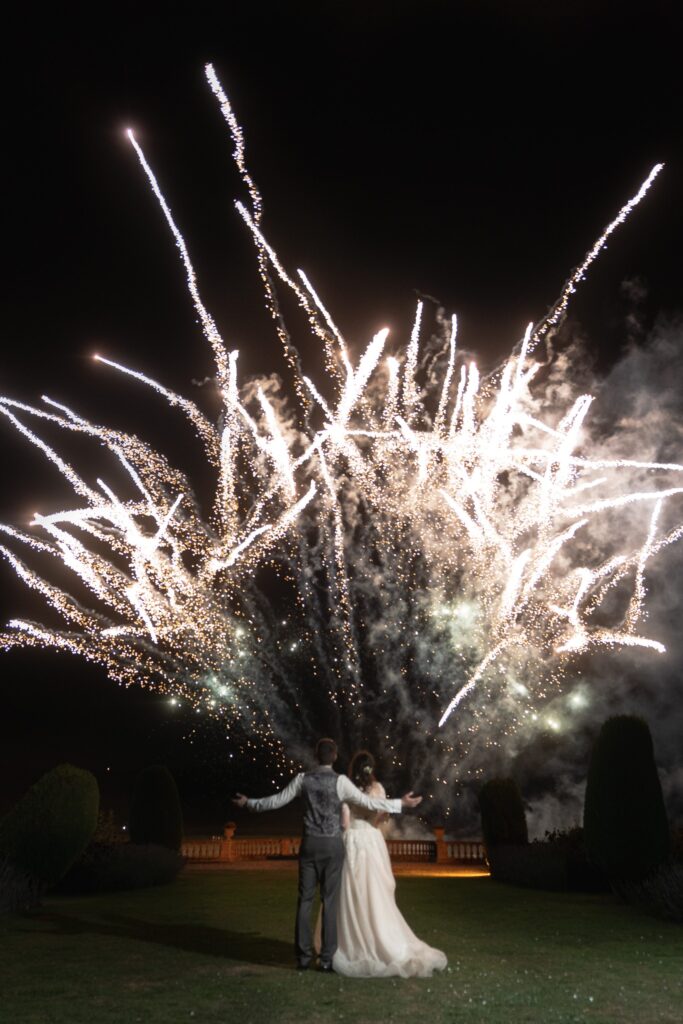 bride groom enjoy prestwold hall firework display leicestershire oxfordshire wedding photographer