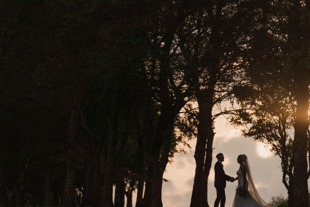 bride grooms sunset romantic moment cotswolds hotel gof course chipping norton oxfordshire wedding photographer