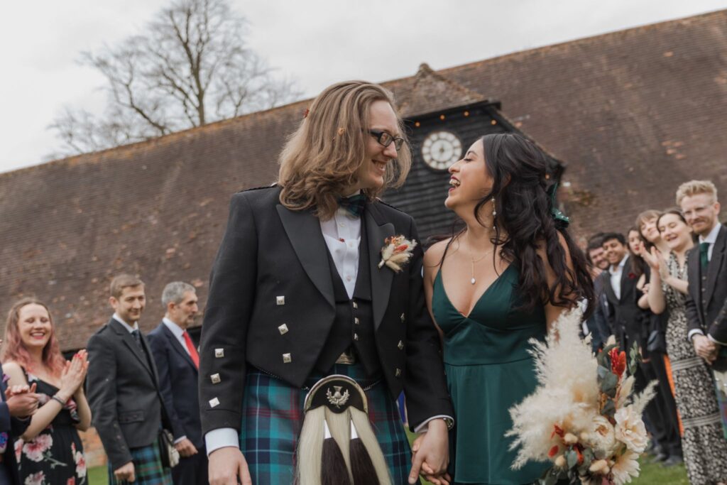 04 bride grooms confetti parade lains barn ardington oxfordshire wedding photographer