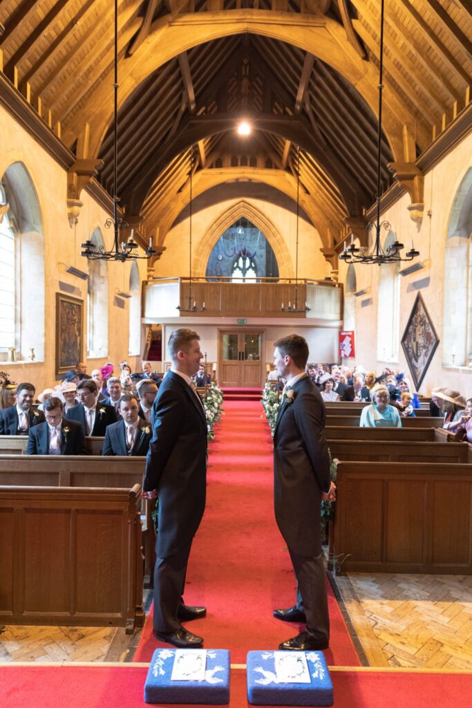 60 groom bestman await brides entrance st andrews church prestwold leicestershire oxford wedding photographer