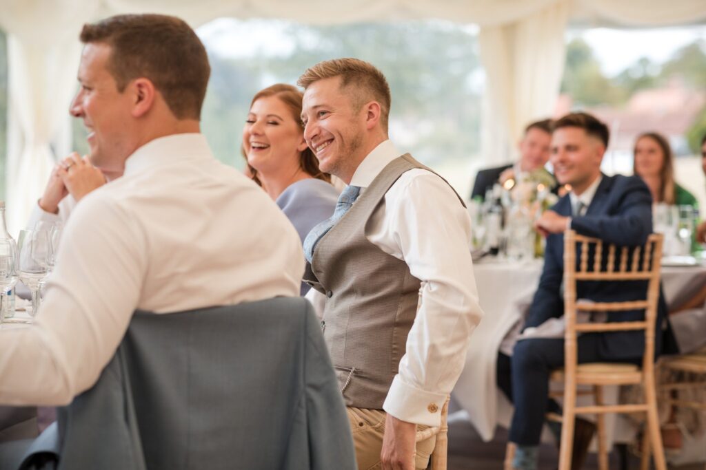 85 guests hear top table speech ardington house reception marquee oxfordshire wedding photographer