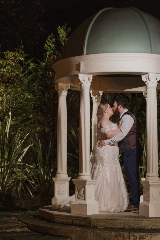 073 bride grooms twilight garden dome kiss rushpool hall gardens saltburn north yorkshire oxford wedding photographers
